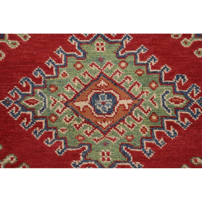 Red Kazak Area Rug Hand-Knotted Oriental Wool Carpet - 5'0" x 6'8"