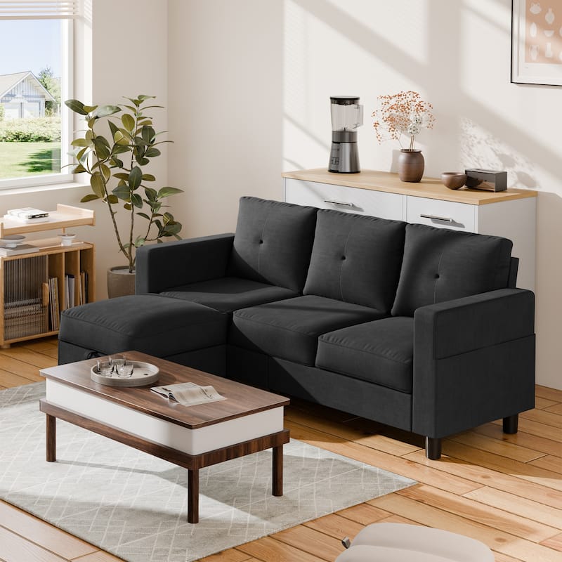 Futzca Modern L-shaped Convertible Sectional Sofa w/ Reversible Chaise - Black