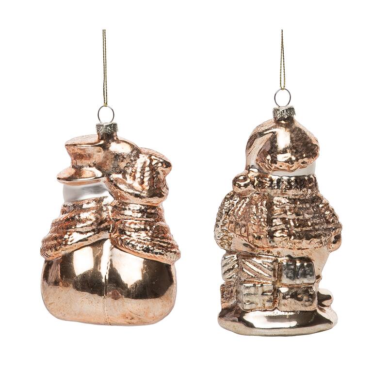 Transpac Glass 5 in. Copper Christmas Antique Snowman Ornament Set of 2