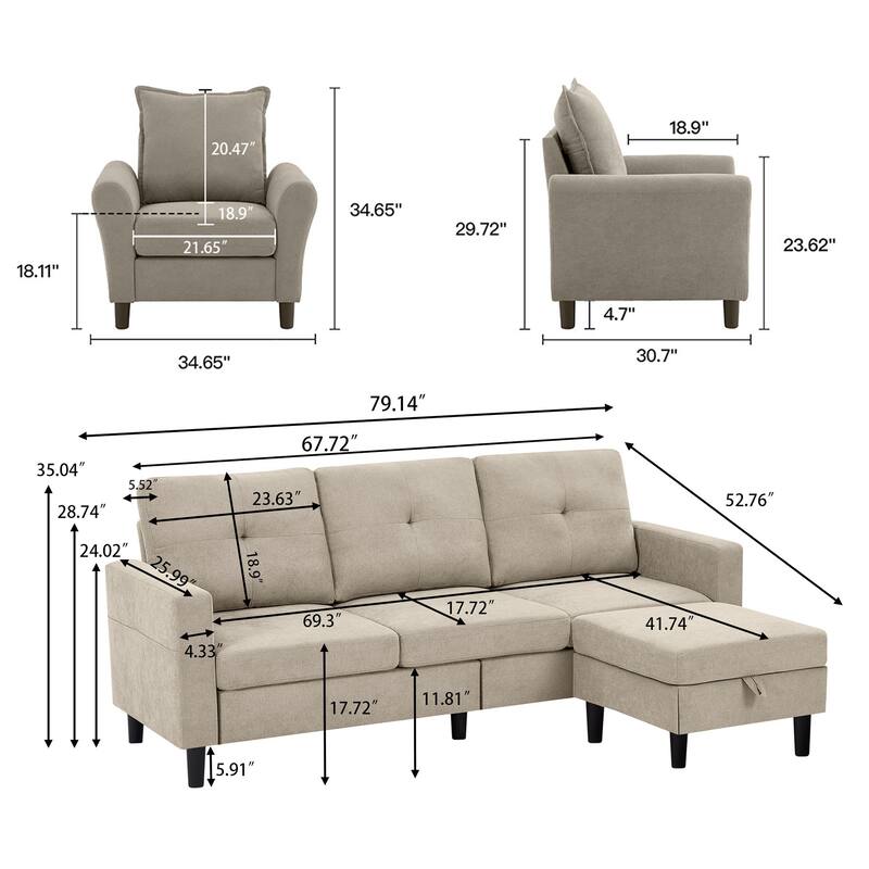 3 Pieces Living Room Sets