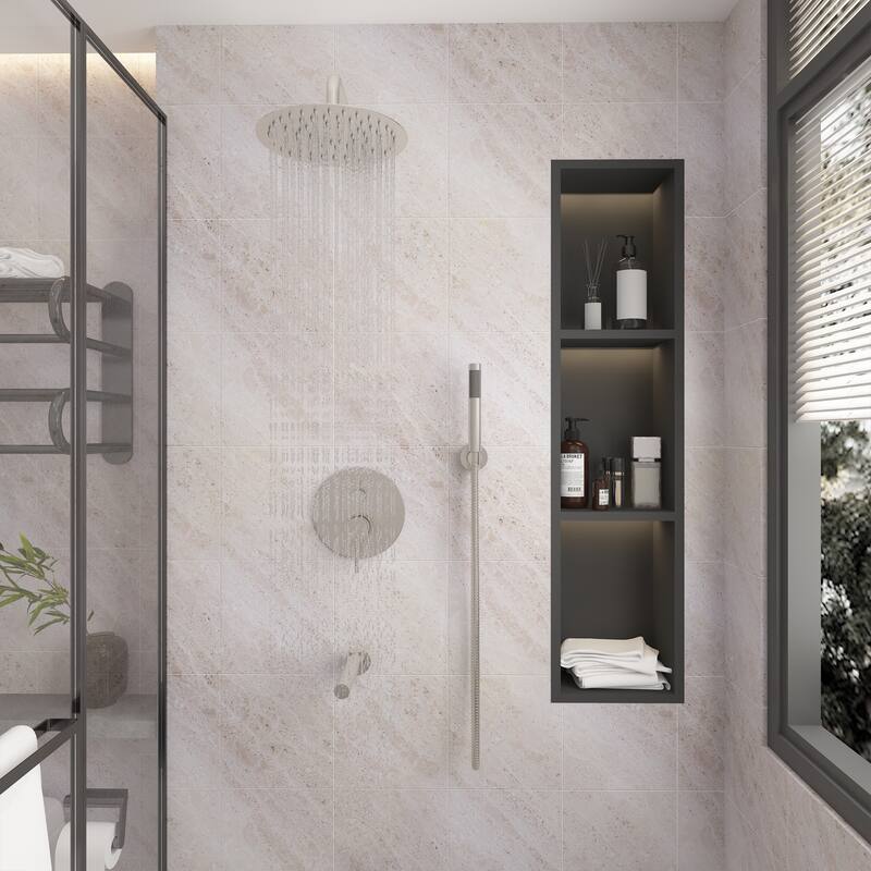Clihome 10" Wall Rainfall 3 Way Round Shower System With Swivel Bathtub Spout