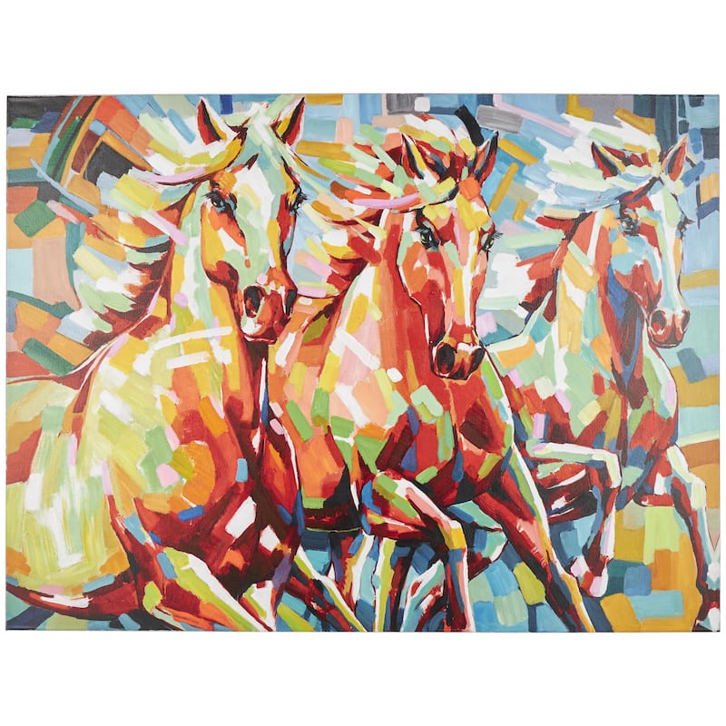 Canvas Horse Abstract Paint Splatter Wall Art with Abstract Paint Stroke Design - Multi Colored - Roche River Decor - Multi