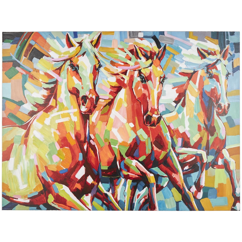 Canvas Horse Abstract Paint Splatter Wall Art with Abstract Paint Stroke Design - Multi Colored - Roche River Decor