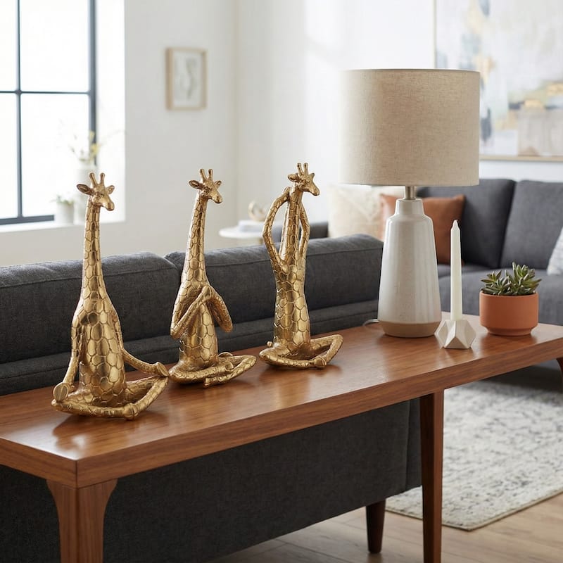 Decorative Resin Yoga Giraffe Figurines - Set of 3, 12", Gold - 12.0"