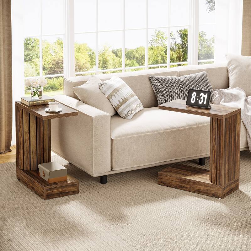 C-Shaped End Table, Narrow Side Table for Couch