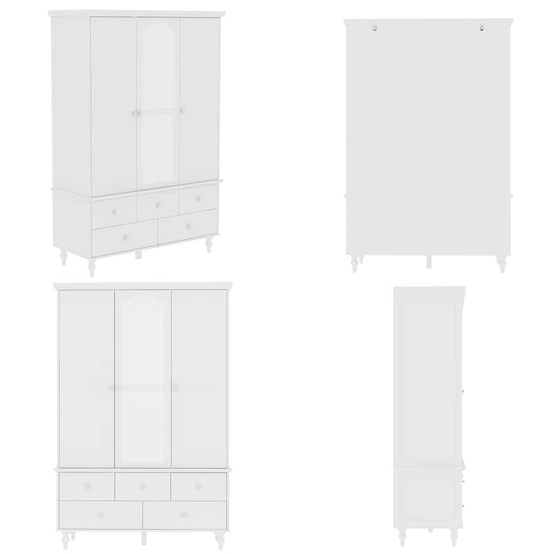 70.9"H White Lacquered Armoires Wardrobes With Mirror Doors