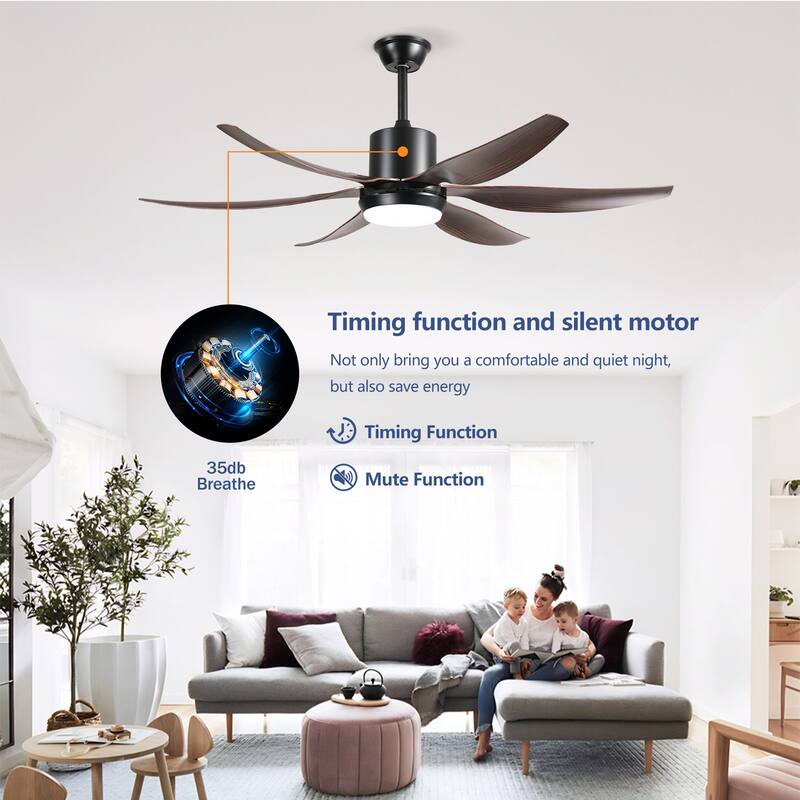 6 PCS ABS Blades 56 Ceiling Fan With Light Kit 3 Color LED Light Source, DC 6 Speed ,Remote Control Ceiling Fan