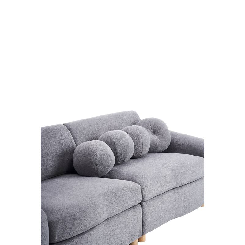 2-seater Loveseat Couch with 5 Toss Pillows and Solid Wood Legs, Chenille Upholstered Sectional Sofa, Easy Assembly,White