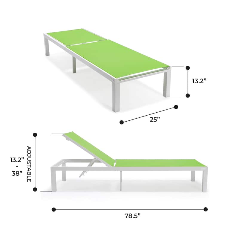 Aluminum Beach Pool Sun Lounge Chair Sling Mesh Fabric Reclining Stackable Lounger Chair (Set of 2)