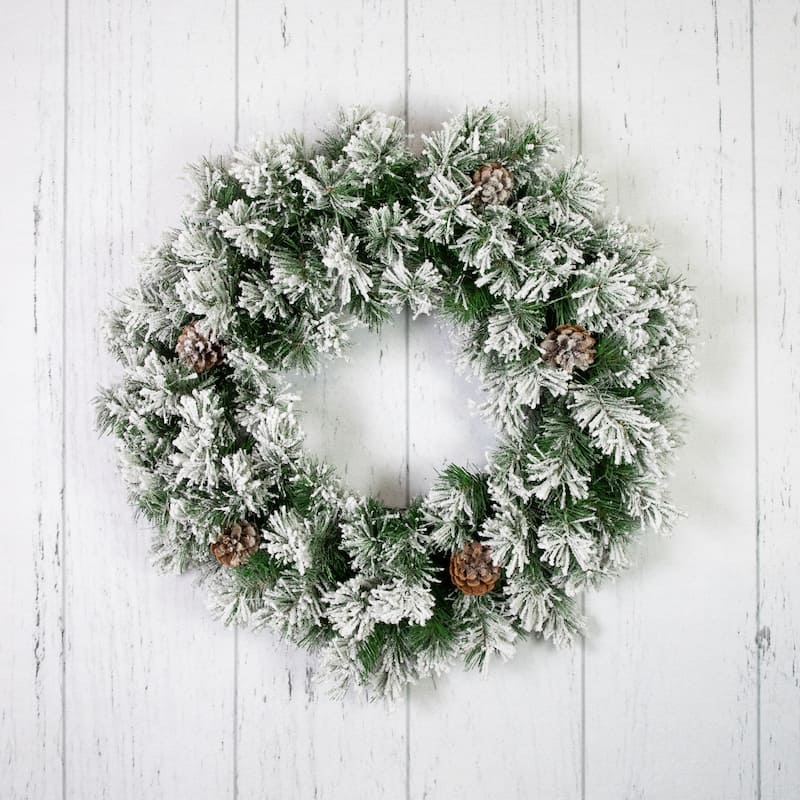 24" Snowy Flocked Angel Pine Pine Cones Artificial Christmas Wreath
