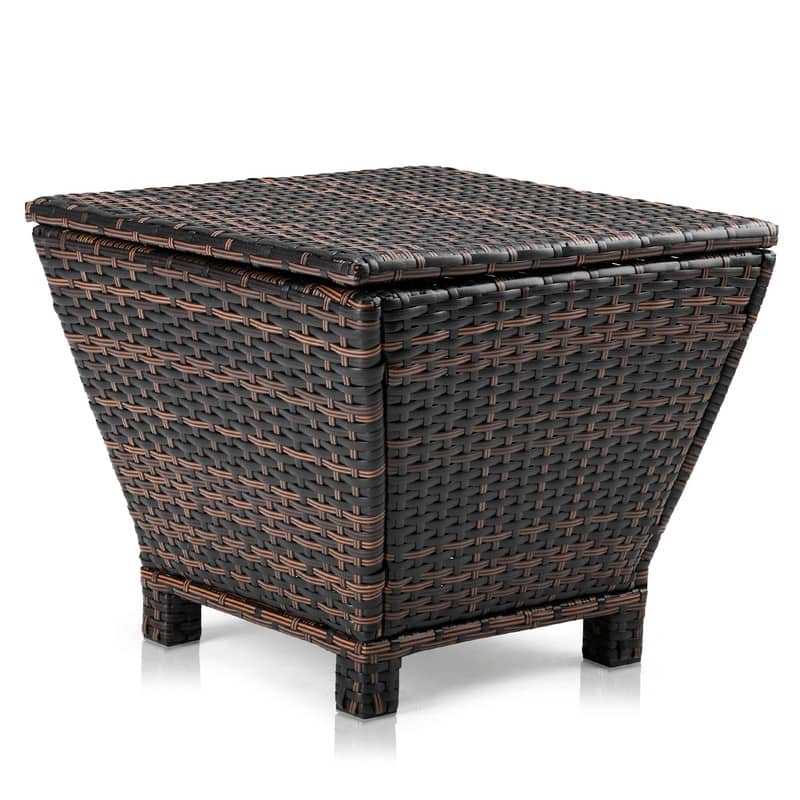Patio 13 Gallons Wicker Storage Side Table - Brown
