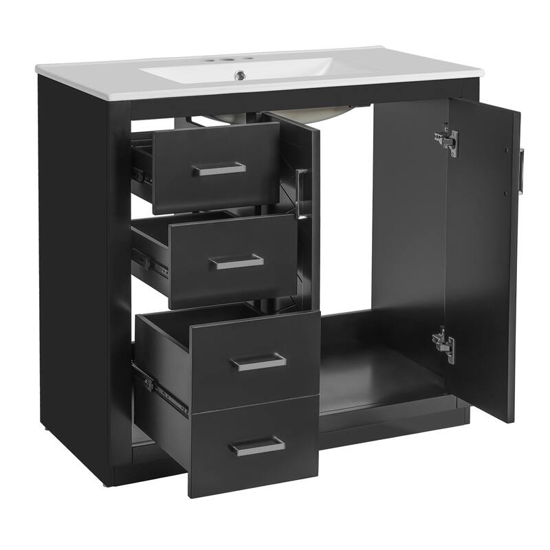 36" Wood Bathroom Vanity w/ Ceramic Sink,3 Drawers,Soft Closing Doors