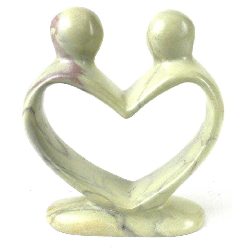 Lovers Heart Stone Sculpture, Natural - 6 Inch