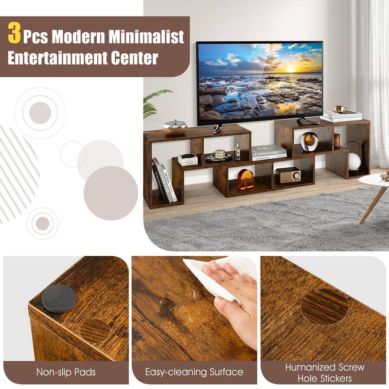 3 Pieces TV Stand Console Entertainment Center for TVs up To 65 Inch with Bookcase Shelves - 26.5" x 12" x 17" (L x W x H)