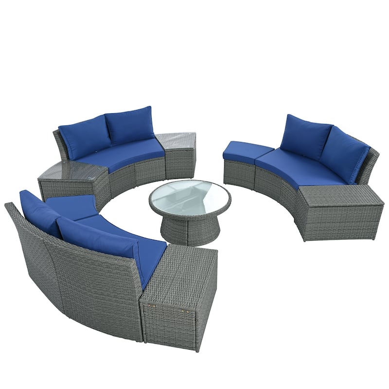 10-Piece Outdoor Rattan Modular Sectional Sofa Set with Coffee Table, Storage Box, Side Tables