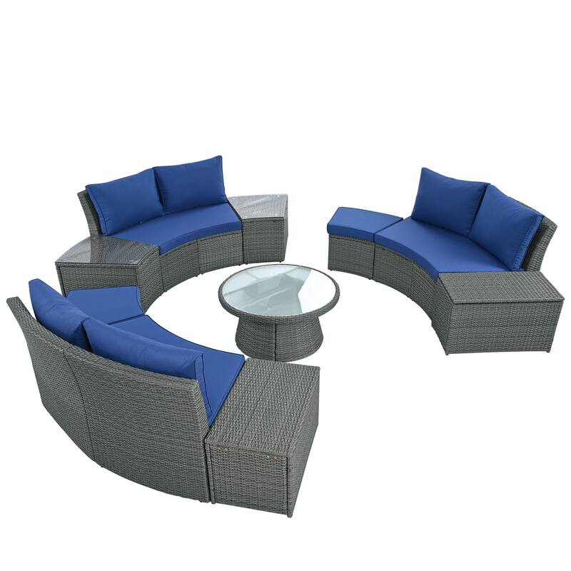 Half Round Full Storage Sectional Sofa 10pc Conversation Set with Table