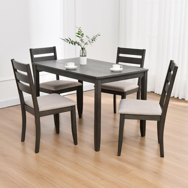5-Piece Solid Wood 47"L Dining Table Sets (1 Table+ 4 Slat Back Chairs) - Grey