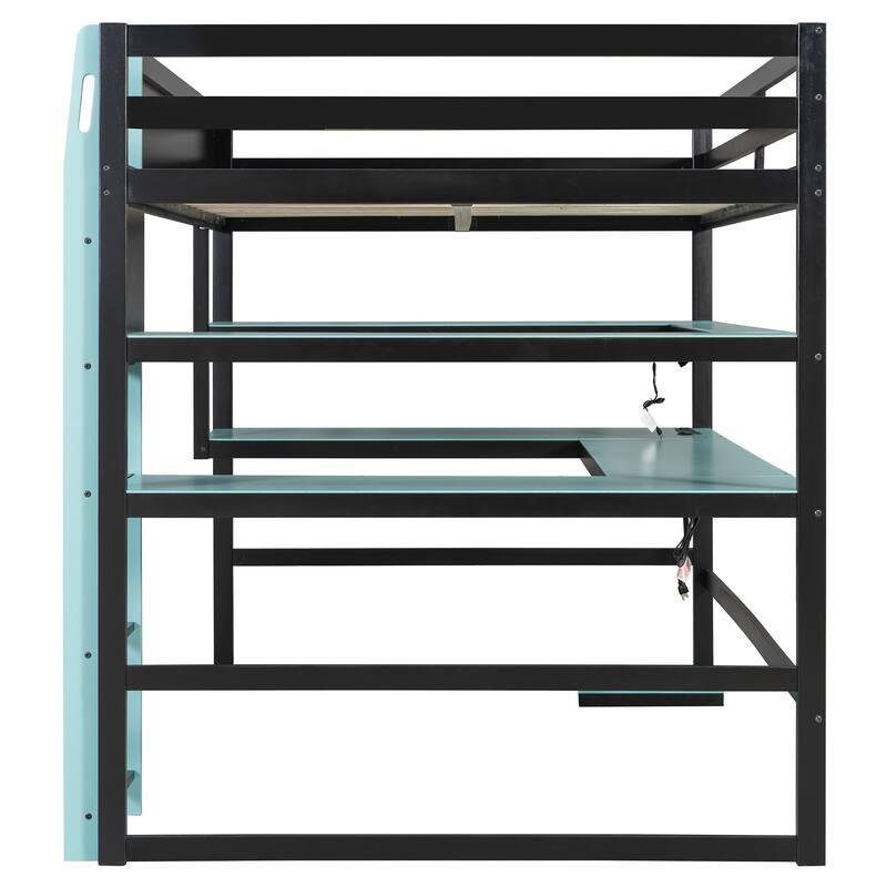 Loft Bed with Wraparound Study Hub, Side Storage Rack, USB Charging & RGB Light by Harper&Bright Designs