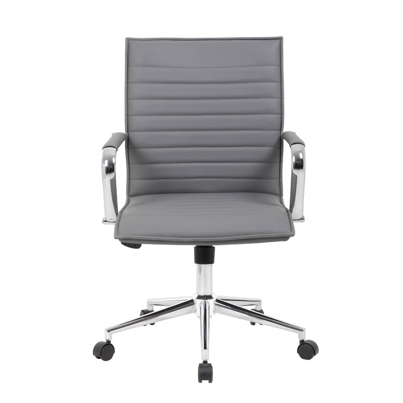 Kenny Commercial Grade Chair with Chrome Arms and Metal Base, Gray Vinyl