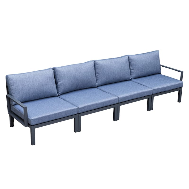 LeisureMod Hamilton 4-Piece Modern Patio Chair Polyester Upholstered Sofa for Indoor Outdoor Porch Garden Backyard Pool - Charcoal Blue