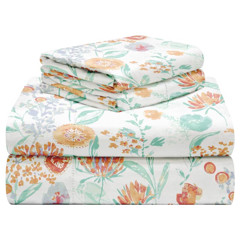 Celeste Home 190 GSM Cotton Heavy Weight Flannel Velvet Feel Bed Sheet Set - Twin - Peach Blossom
