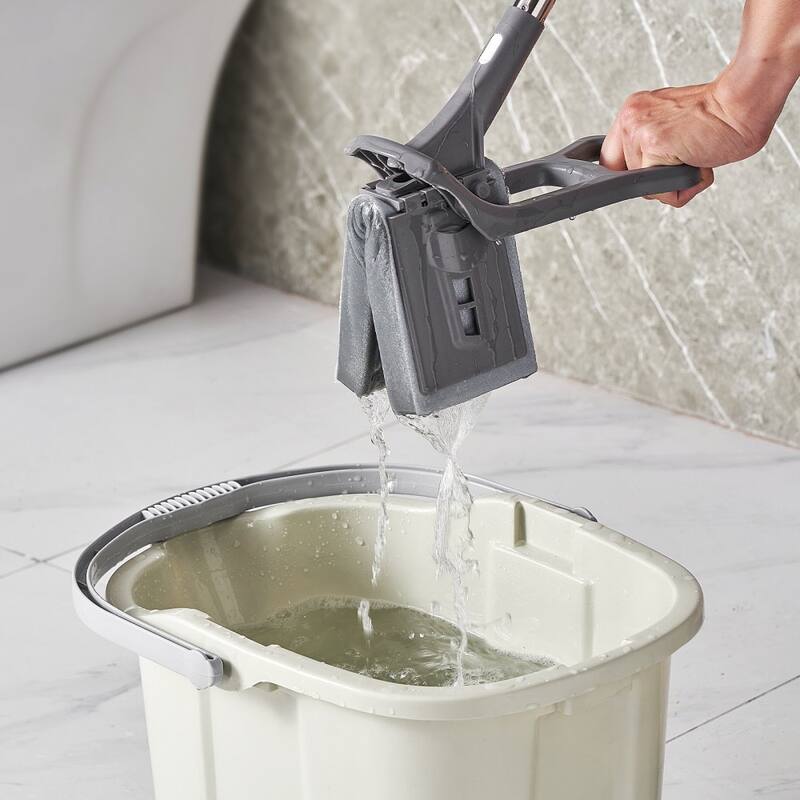 Grey Stainless Steel PU Sponge Mop with Folding Water-Press Handle and Adjustable Tube - 10.9×3.74×50.98 inch