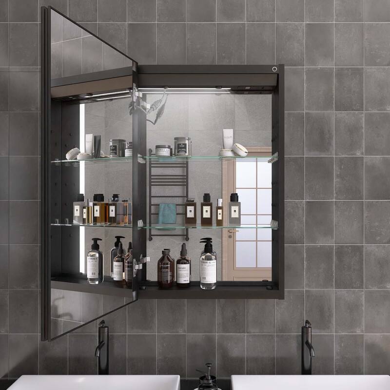 20" x 30" Lighted Recessed Medicine Cabinet with Mirror and Electrical Outlet