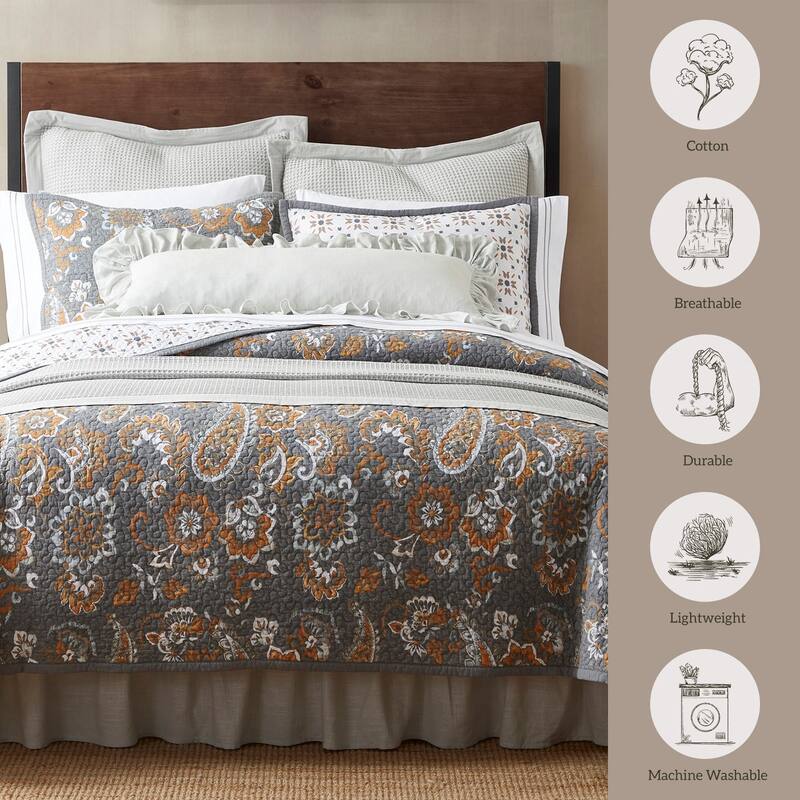Paseo Road by HiEnd Accents Abbie Floral Paisley Reversible Quilt Set, 3PC
