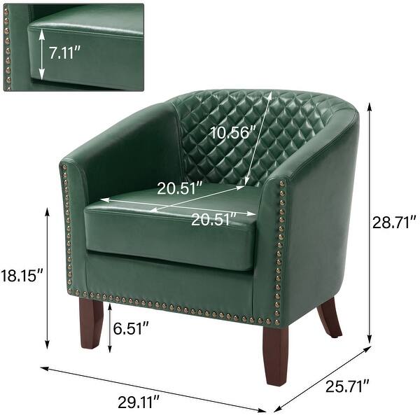 dimension image slide 3 of 9, Axia Barrel PU Leather Accent Chair with Nailhead Trim