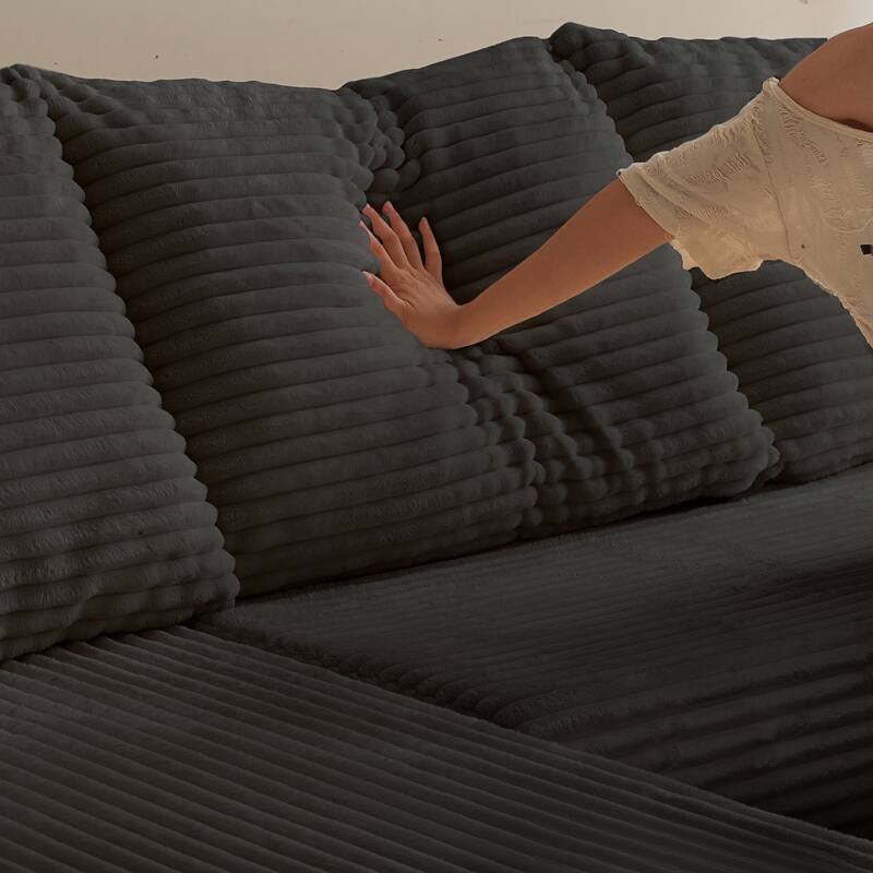 Corduroy Modular Sectional Sofa with Ottoman, U Shaped Upholstered Couch