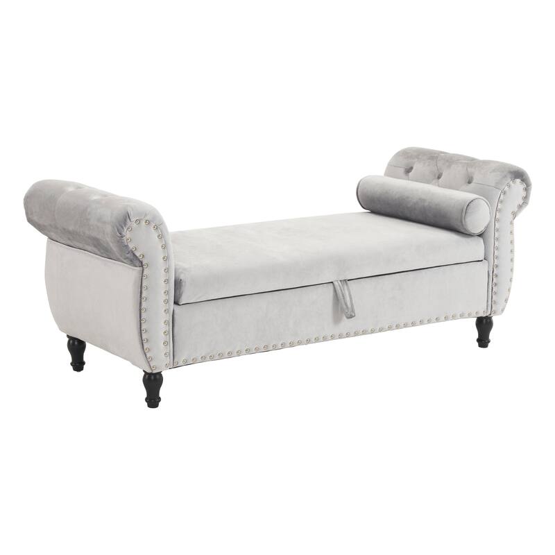 Velvet Multifunctional Storage Rectangular ottoman bench with 1 Pillow