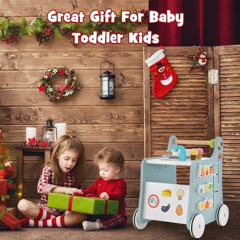 Costway 6-in-1 Baby Push Walker Wooden Strollers Learning Activity - See Details
