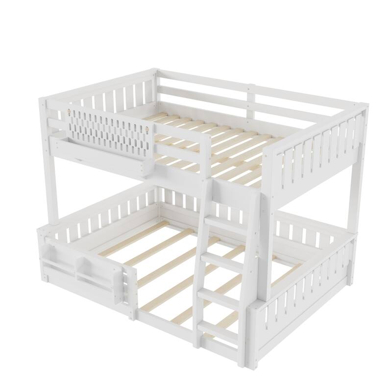 Full XL over Queen/Full over Queen Bunk Bed with Ladder and Guardrails, Pegboard and bookshelf, White
