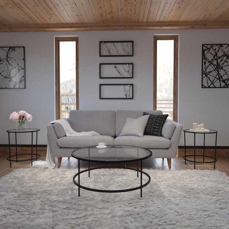 31.5" Round Coffee Table in Concrete Finish - Clear/Matte Black