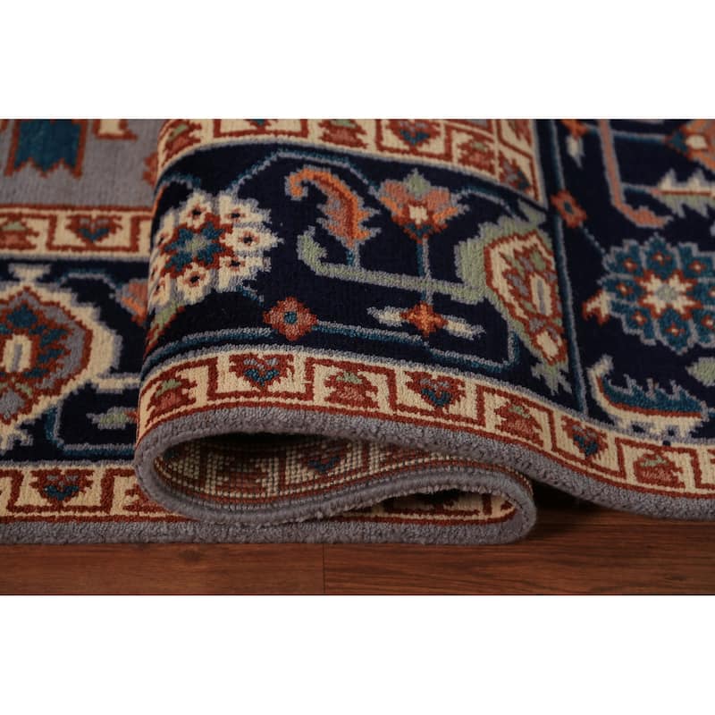 Gray Blue Geometric Kazak Indian Area Rug Handmade Wool Carpet - 7'10"x 9'11"