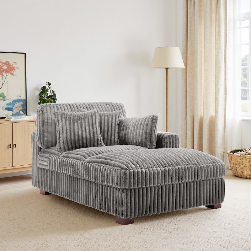 41" W Plush Corduroy Chaise Lounge with Pillows