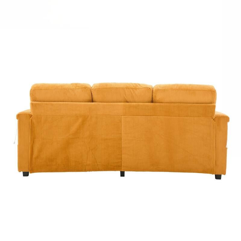 L-Shaped Sectional Sofa with Pull-Out Storage,Ottoman & Pillows 3-Seat with USB Charging,Cup Holder, Convertible Design