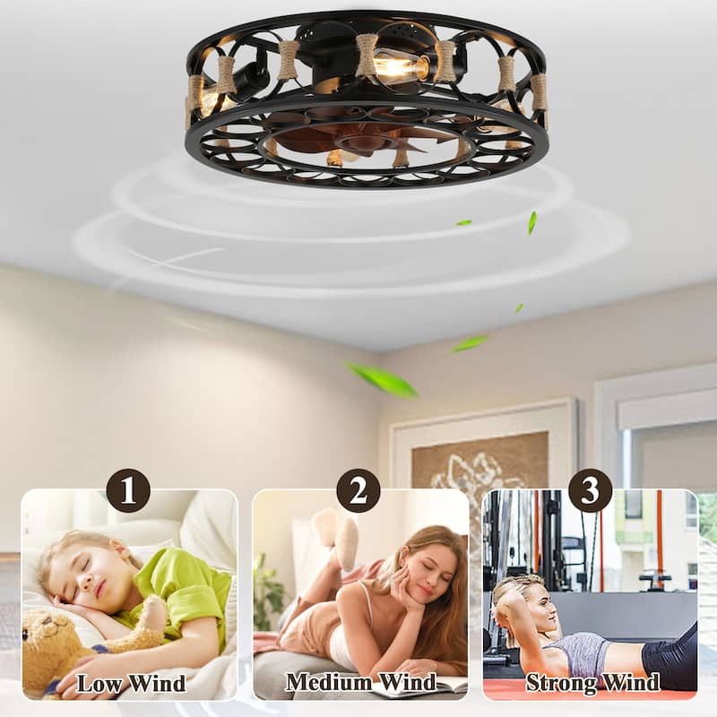 20" Modern Black Low Profile Ceiling Fan with Dimmable LED Lights and Remote,6-Speed Reversible Fan - 19.7inch