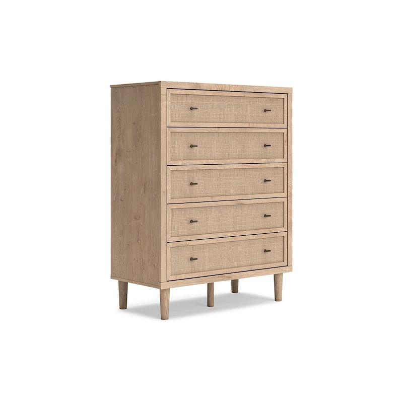 Ciel Tall Dresser Chest, 5 Drawers w Metal Handles, Brown and Bronze