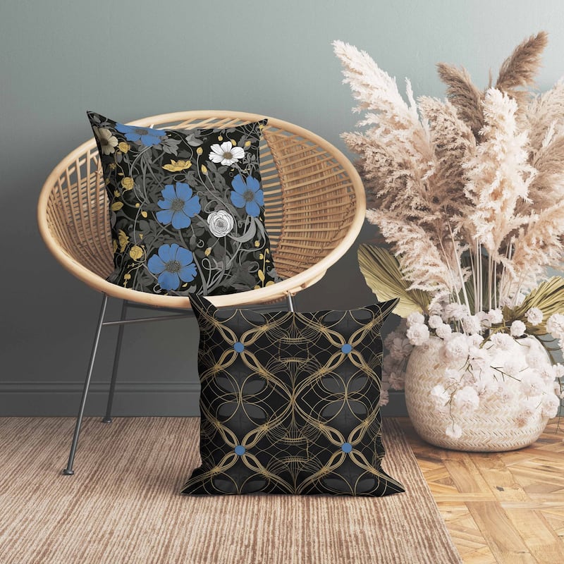 Orchid Overlay Indoor/Outdoor Reversible Throw Pillow Black and Blue