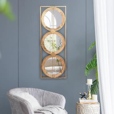 3 Mirror Piece Wall Mirror in Gold Rectangular Frame - Brown