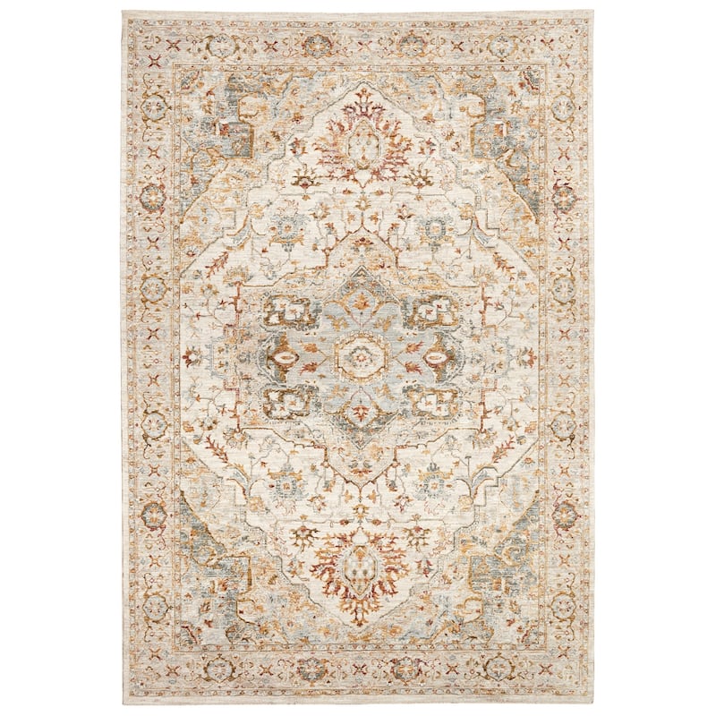 Terra by Obeetee Impressions Medallion Multi Rug - Straw Stripe - 7'10" x 10'2"