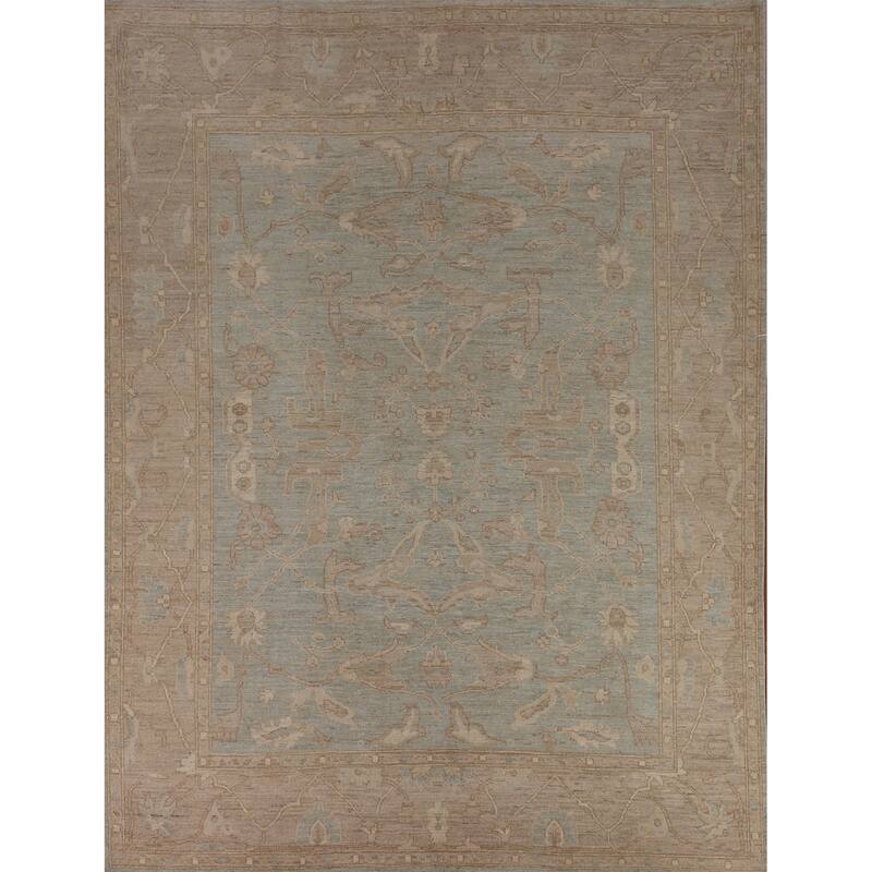 Light Blue Oushak Vegetable Dye Area Rug Handmade Wool Carpet - 8'3"x 9'7"