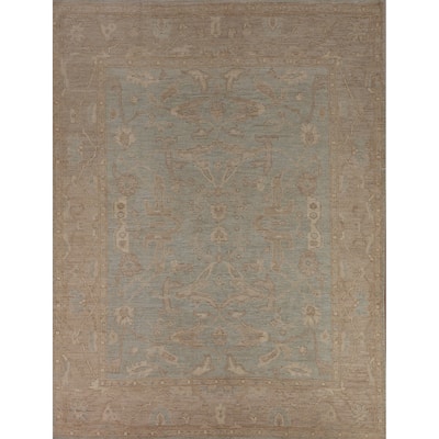 Light Blue Oushak Vegetable Dye Area Rug Handmade Wool Carpet - 8'3"x 9'7"