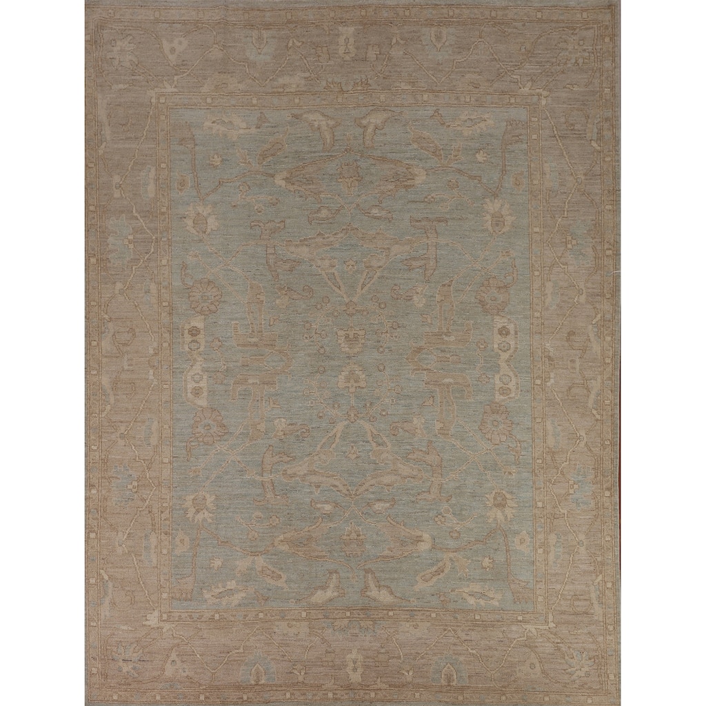 Light Blue Oushak Vegetable Dye Area Rug Handmade Wool Carpet - 8'3"x 9'7"