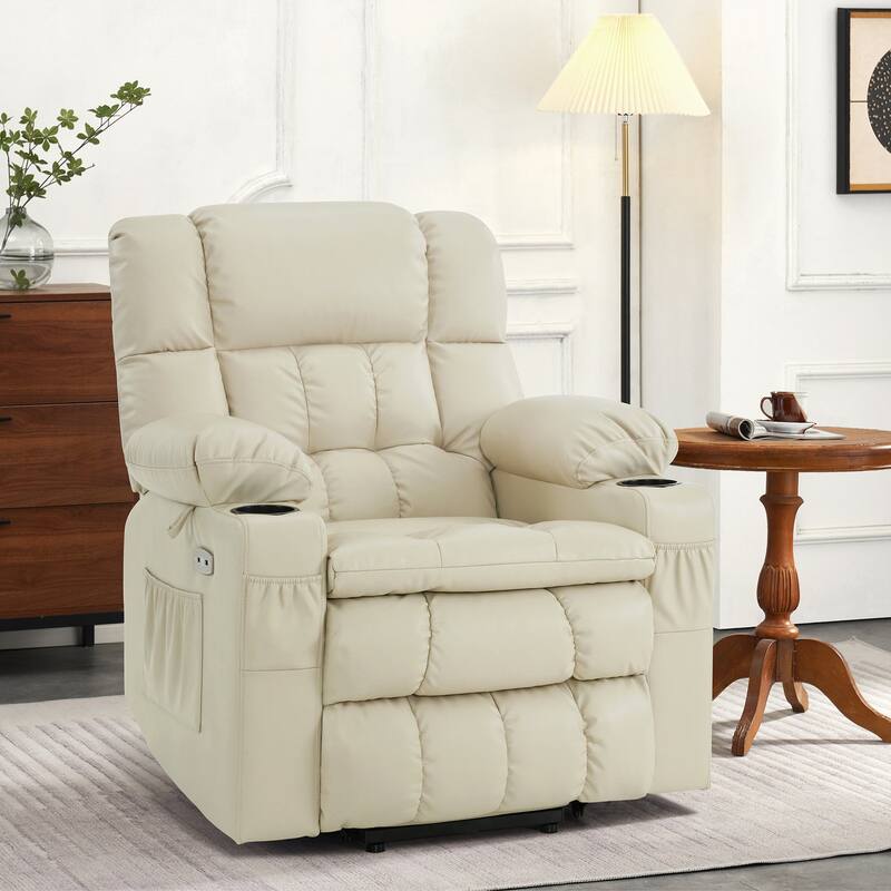 MCombo Dual Motor Small Power Lift Recliner Chair for Elderly, Lay Flat Lift Chair with Heat and Massage, Faux Leather 7893