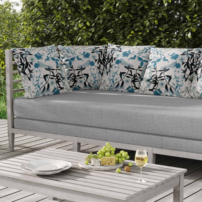 Butterfly Floral Orbit Indoor/Outdoor Reversible Throw Pillow Blue and White