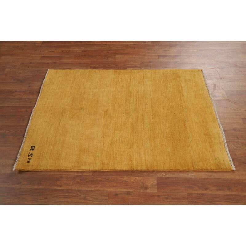 Gold Gabbeh Modern Foyer Rug Hand-Knotted Wool Carpet - 2'10"x 3'11"