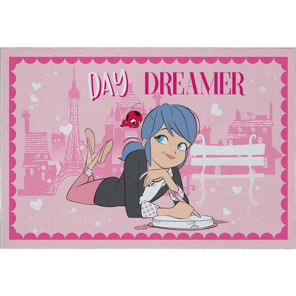 Miraculous Ladybug Day Dreamer Pink Area Rug by Well Woven - Bed