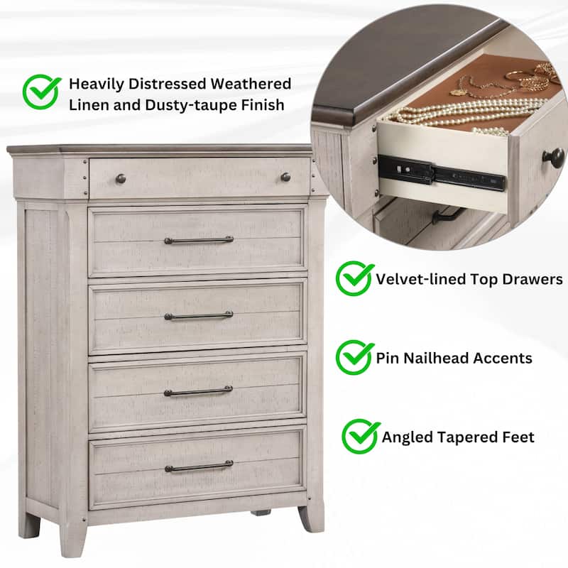 Roundhill Furniture Walcott 5-Piece Bedroom Set with Touch LED Lighting
